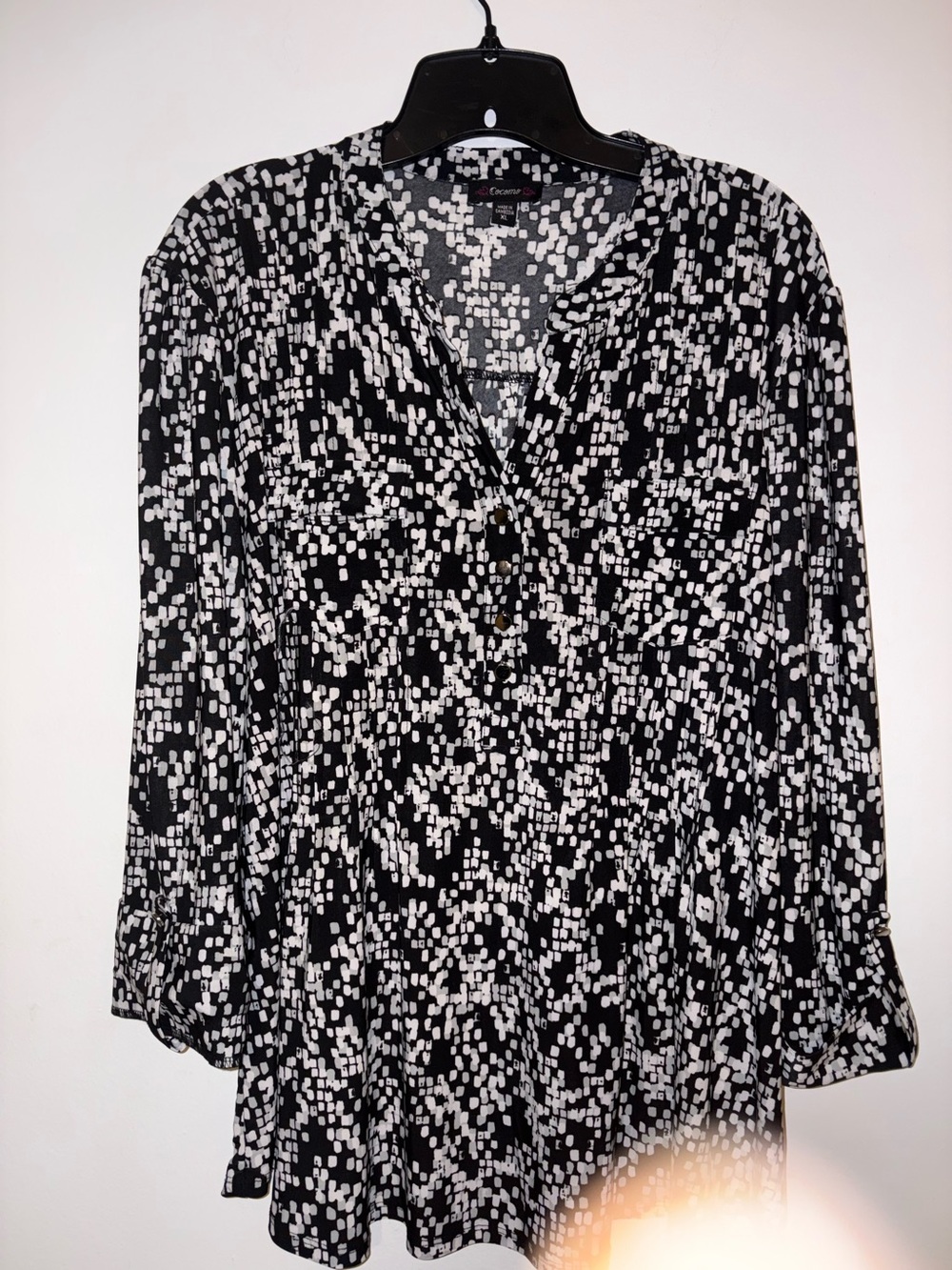 Cocomo Black and White Pixel-Print V-Neck Tunic
